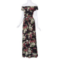 Kate Kasin Mujeres Atractivas Patrón Floral manga corta de hombro frente Split traje de mono KK000709-1